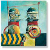 Die Observanten, 2002 40 x 40 cm, Öl und Collage auf Leinwand, Privatbesitz